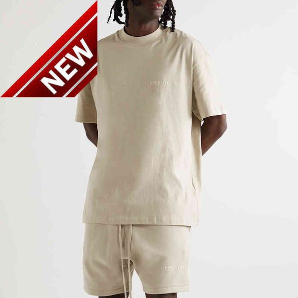 

50% off discount season 8 new double fog thread essentials chest letter flocking printed short sleeve t-shirt, White;black