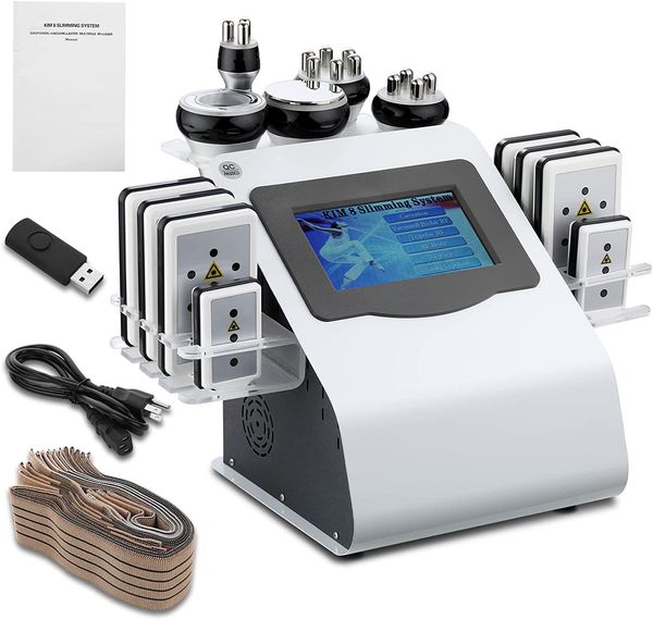 

new promotion multi-functional 6 in 1 ultrasonic cavitation vacuum radio frequency lipo laser slimming machine for spa fedex beauty body mac, Black;white