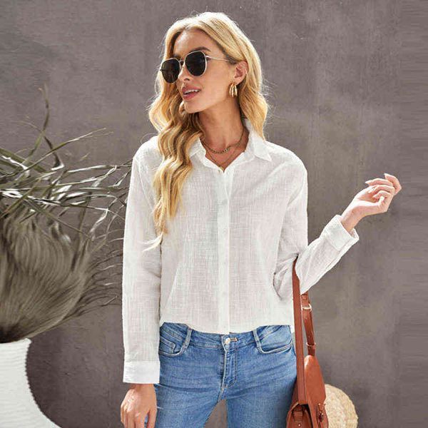 

color shirt women's spring and summer new button, White