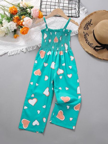 

toddler girls heart print shirred frill trim cami jumpsuit she, Blue