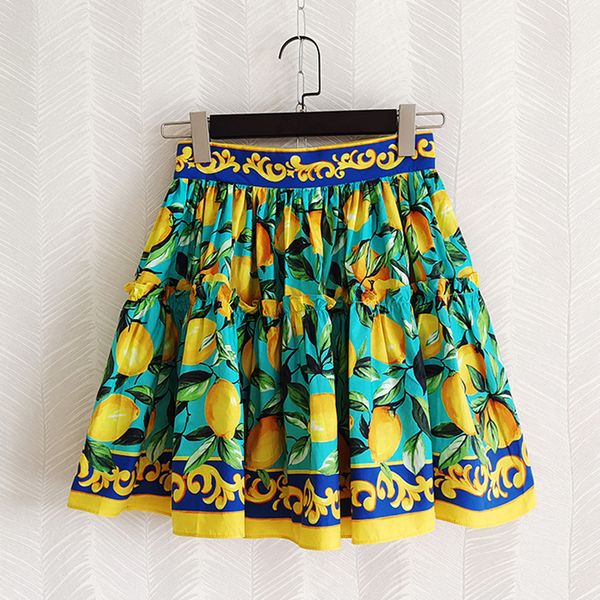 

fashion cotton skirt fruit print sicilain party vacation mini, Black
