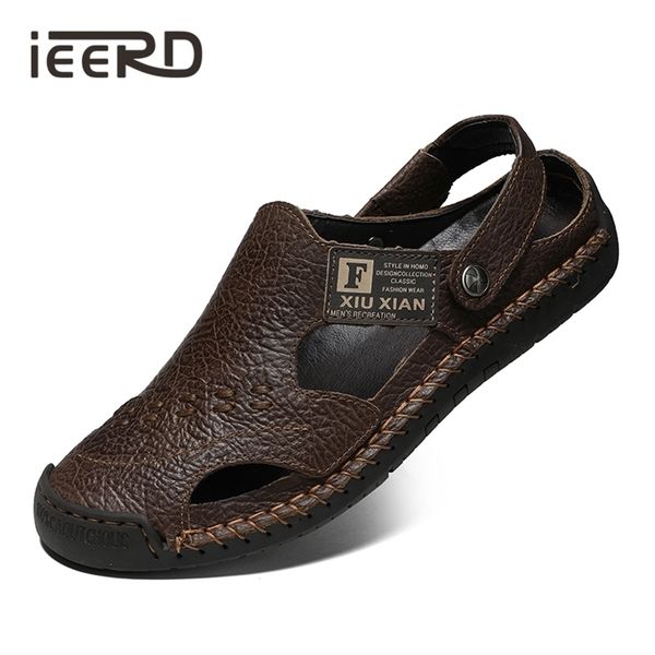

100% genuine leather sandals men breathable outdoor sandals plus size 3848 dual men slippers 220623, Black