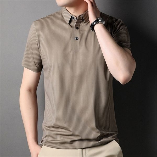 Chegada moda listrado camisa polo homens manga curta legal verão camiseta solta ajuste masculino polo camisa roupas coreanas 220702