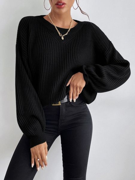 

drop shoulder solid sweater a5fe#, White;black
