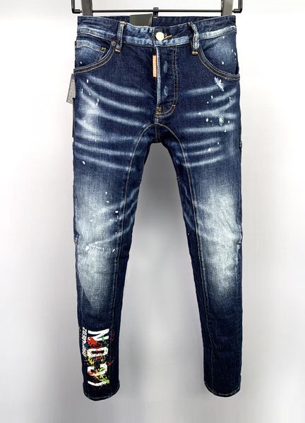 A601 Mony Men Men Jean Drape jeans de couro densidade densidade rosca de agulha de proteção ambiental ponto bigodes de orifício