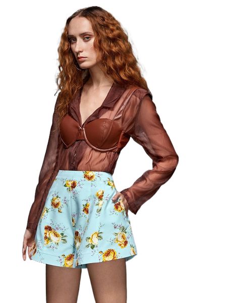 

x areej rimawi floral print wide leg shorts 928u#, White;black