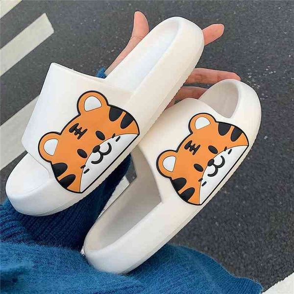 

women men summer slippers slide sandals cute tiger beach lightweight eva candy color flip flops thick soled couple bathe shoes t220728, Black