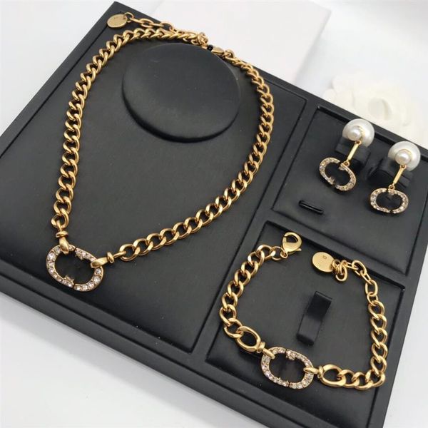 

luxury jewelry women designer necklaces gold chains with letter pendant necklace earrings and bracelets jewelry suits ite232n, Silver