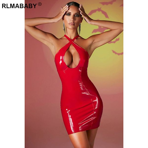 

hollow package hip black pu leather mini bodycon dress women slim night club elegant party female red short skinny dress, Black;gray