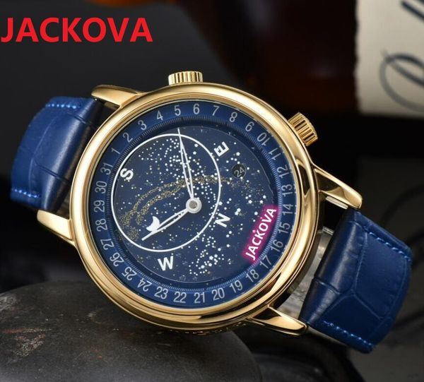 Luxo Mens Japão Quartzo Movimento Relógios 44mm Mecânica Impermeável Impermeável Stopwatch Couro Genuíno Qualidade Superior Relógios de Relógios de Relógios de Fashion Star Star