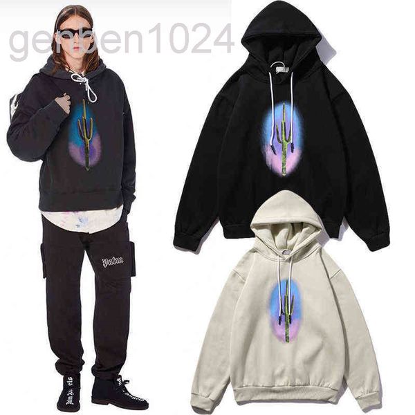 

plush pa long sleeve coat starry cactus print loose hoodie for men and women, Black