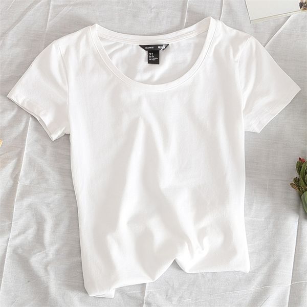 

new summer tight short sleeve t-shirt women's white backiol 210311