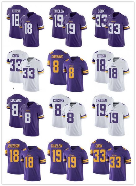 

football jerseys men women youth minnesota''vikings''jersey 19 adam thielen 8 kirk cousins 18 justin jefferson 33 dalvin, Black;red