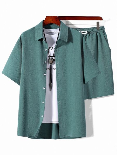 

men solid shirt & drawstring waist shorts without tee c0wo#, Gray