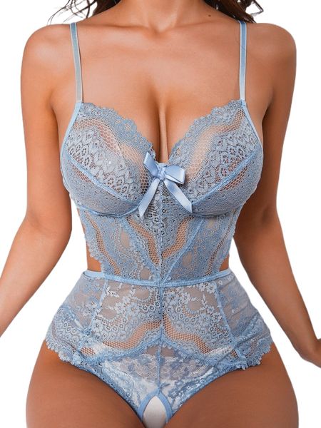 

floral lace cut-out crotchless teddy bodysuit h90i#, Black;red