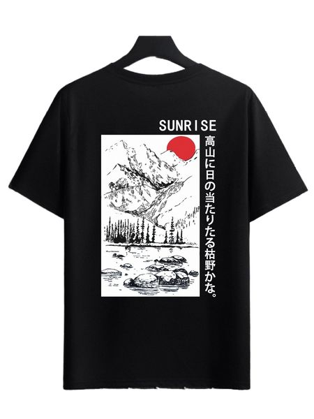 

men mountain & japanese letter graphic tee n7dc#, White;black