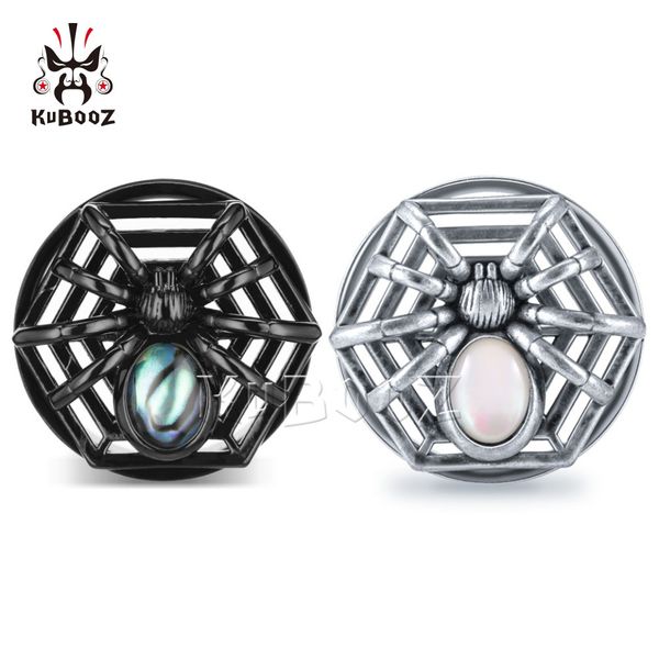 

kubooz stainless steel shell spider ear plugs piercing tunnels earring gauges body jewelry stretchers expanders silver black wholesale 8mm t