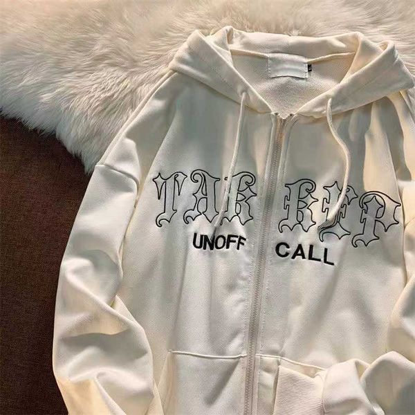 

letter zipper jacket tide brand y2k couple sports cardigan hooded clothes american retro fashion loose new 2022 womens clothing, Black