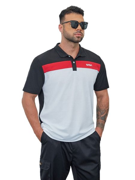 

extended sizes men letter graphic colorblock polo shirt 73mi#, White;black