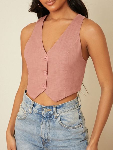 

club single breasted cut out back blazer vest y8bc#, White