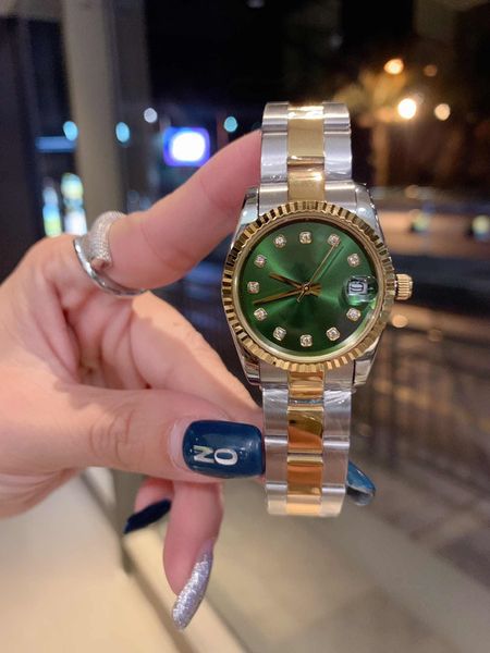 

fashion watches automatic mechanical women 2813 movement datejust diamond dial 36mm full stainless steel lady dress wristwatches, Slivery;brown