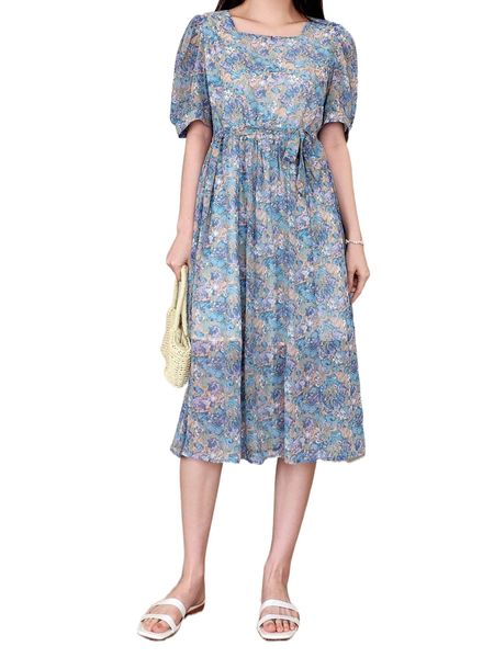 

dazy allover floral print square neck dress z4vt#, Black;gray
