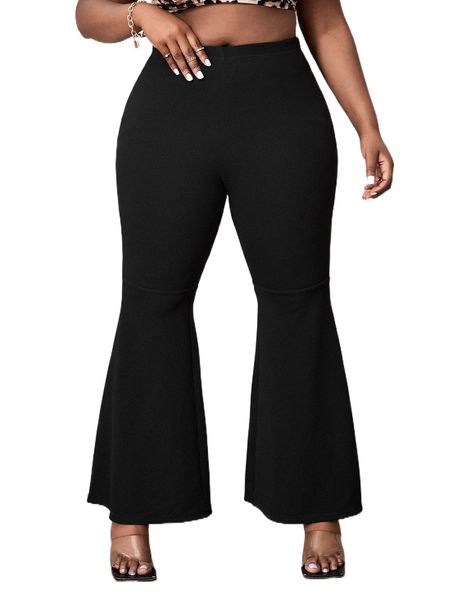

sxy plus solid flare leg pants g8q7#, Black