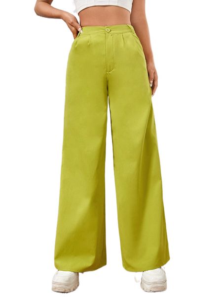 

petite high waist plicated detail wide leg pants l0dv#, Black;white