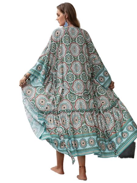 

rusttydustty plus mandala print batwing sleeve kimono k5ld#, Black;gray