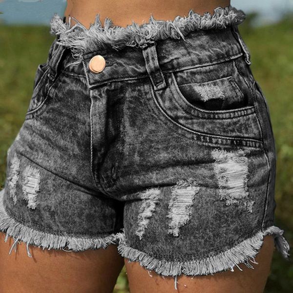 

casual summer denim womens shorts cowboy high waists tassel hole furlined legopenings plus size short jeans y200512, White;black