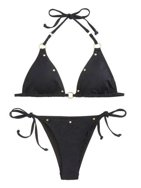 

studded ring linked bikini swimsuit d3w5#, White;black