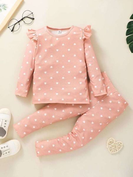 

toddler girls allover print frill trim tee and pants she, White