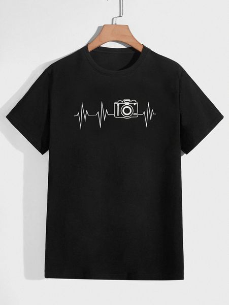 

men camera & ecg print tee 602e#, White;black