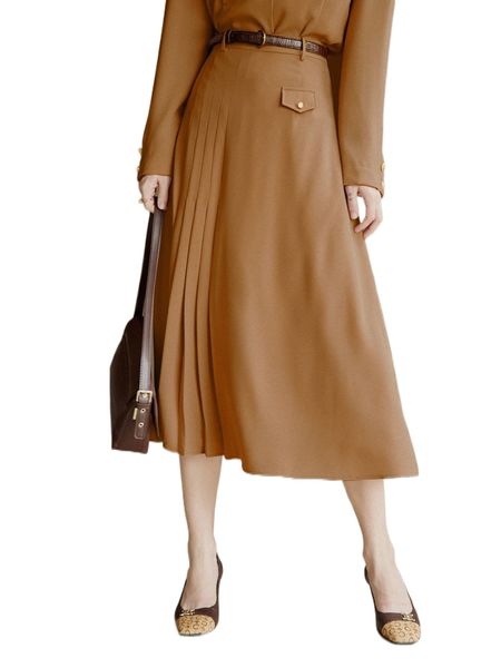

simple retro high waist pleated panel skirt without belt u0dn#, Black