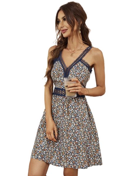

ditsy floral contrast lace cami dress y7jo#, Black;gray
