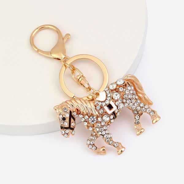

zodiac cute diamond p0ony modeling car key chain women's bag accessories metal pendant craft gifts, Slivery;golden