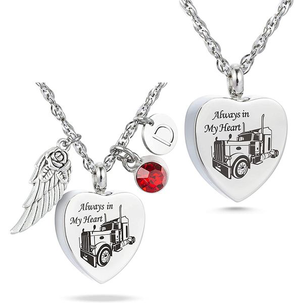 Collana con pendente in memoria per camionista a forma di cuore in acciaio inossidabile per donna uomo Urna per cremazione Gioielli Ricordo per ceneri umane di animali domestici - Sempre nel mio cuore