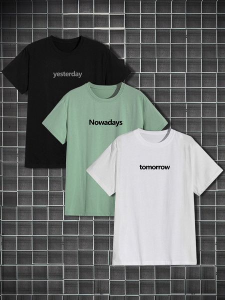 

men 3pcs letter graphic tee g66a#, White;black