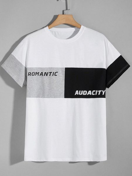 

romwe guys letter colorblock tee 43rp#, White;black