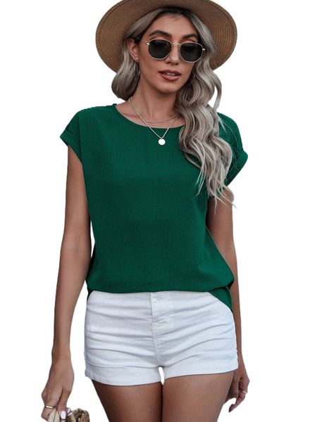 

roll cuff batwing sleeve blouse f9vb#, White