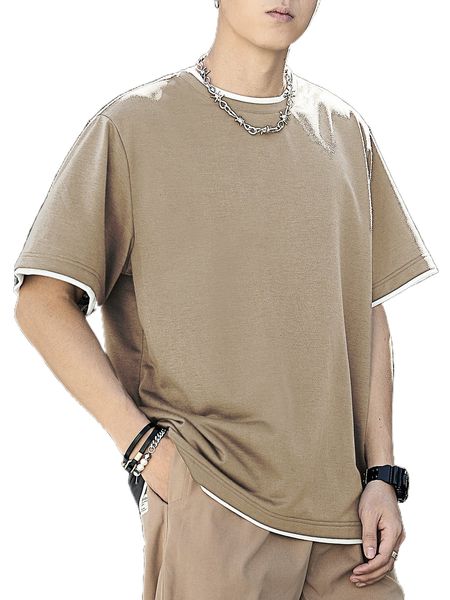 

men contrast trim 2 in 1 tee n8lz#, White;black