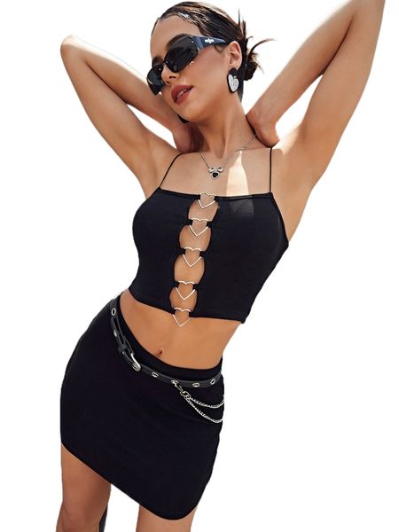 

ring front cutout cami & bodycon skirt without belt l4xh#, White