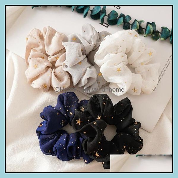 Elastici per capelli Gioielli Star Chiffon Scrunchies di seta Donna Elastic Girl Porta coda di cavallo Cravatte Corde Consegna di goccia 2021 Ipzma