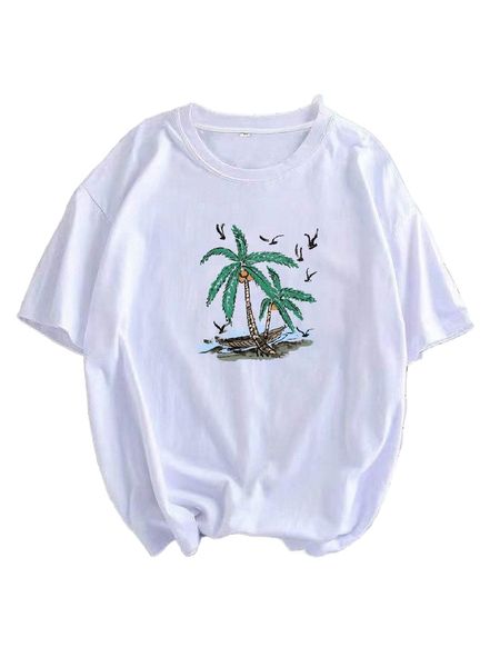 

men palm tree print tee l47d#, White;black