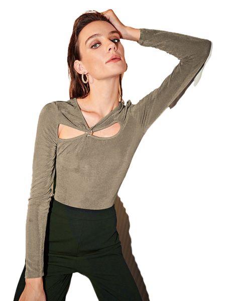 

motf premium slim cut-out twist front bodysuit s5he#, White