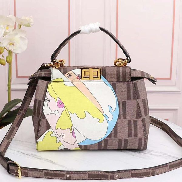 

letter crossbody bags printing shoulder bags women handbags genuine leather rotary button closure design removable strap artwork large capac