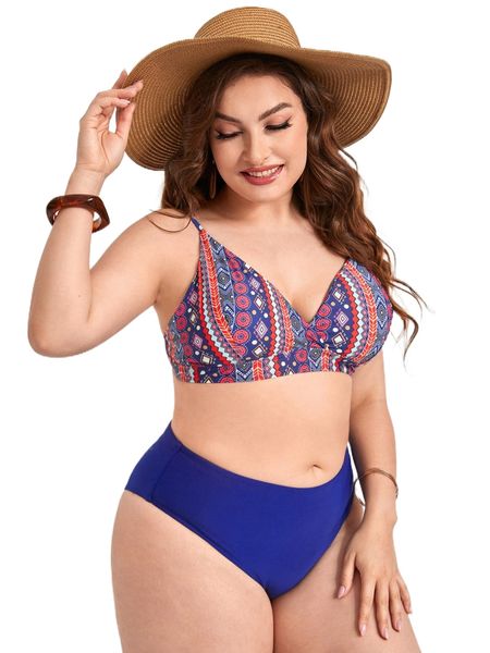 

plus geometric high waisted bikini swimsuit f1wx#, White;black