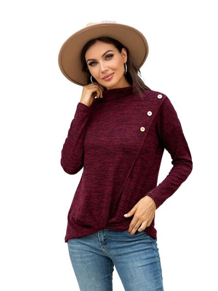 

dearcase turtleneck button side drop shoulder tee q89g#, White