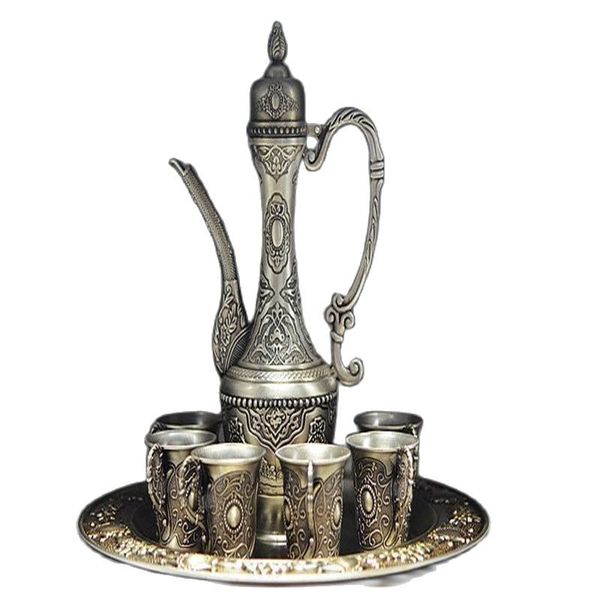 

chinese ancient gold-plated silver teapot and cup and tray
