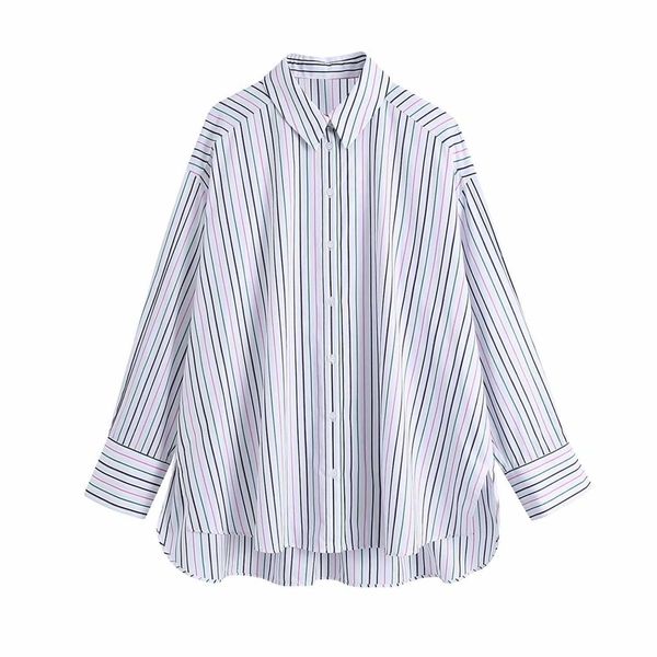 

women striped shirt long sleeves elegant fashion chic lady oversized woman shirt 210709, White